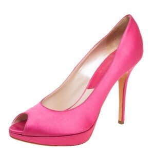 Dior Pink Satin Miss Dior Peep Toe Pumps Size 40.5