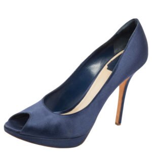 Dior Blue Satin Miss Dior Peep Toe Platform Pumps Size 40.5