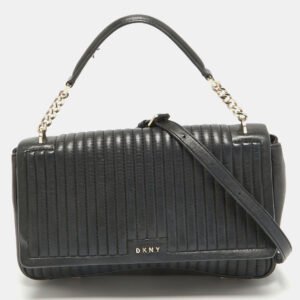 DKNY Black Pinstripe Quilted Leather Gansevoort Top Handle Bag