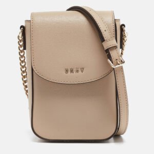 DKNY Beige Saffiano Leather Flap Phone Crossbody Bag
