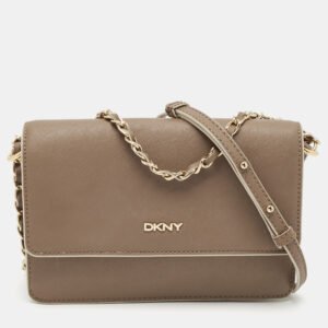 DKNY Beige Saffiano Leather Flap Chain Shoulder Bag