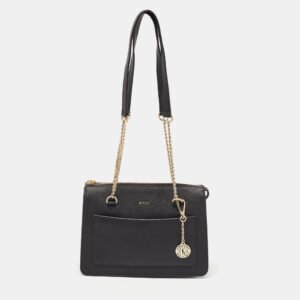 DKNY Black Leather Bryant Top Zip Shoulder Bag
