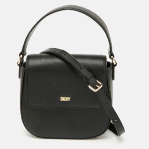 luxury-women-dkny-used-handbags-p1120791-011 DKNY Black Leather Flap Shoulder Bag