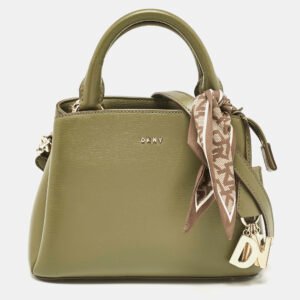 Dkny Olive Green Leather Paige Tote