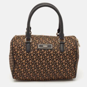 luxury-women-dkny-used-handbags-p1136363-014 DKNY Black/Brown Monogram Fabric and Leather Boston Bag