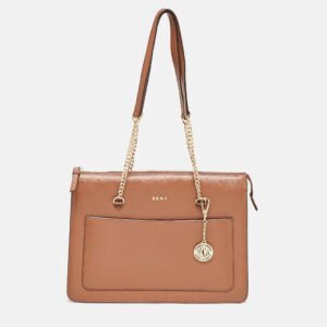 DKNY Brown Leather Large Bryant Top Zip Tote