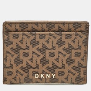 DKNY Beige/Brown Signature Coated Canvas Card Holder