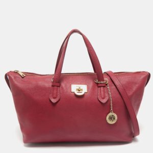 Dkny Red Leather Top Zip Tote