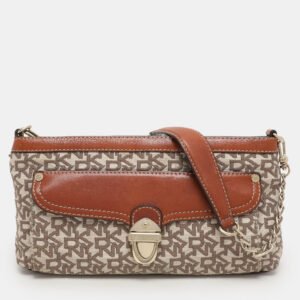luxury-women-dkny-used-handbags-p1156077-001 DKNY Beige/Brown Signature Canvas and Leather Shoulder Bag