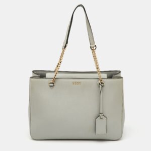 DKNY Light Grey Saffiano Leather Chain Tote