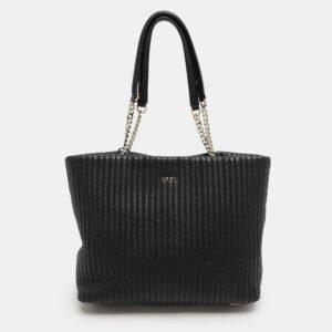 DKNY Black Quilted Leather Chain Tote