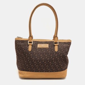 Dkny Brown/Tan Canvas and Leather Zip Tote