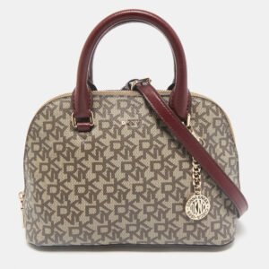 Dkny Brown/Maroon Signature Coated Canvas and Leather Small Dome Satchel