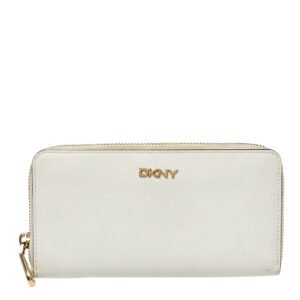 Dkny White Saffiano Leather Zip Around Continental Wallet