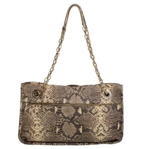 DKNY Beige/Black Snakeskin Embossed Leather  Chain Shoulder Bag
