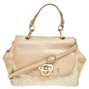 Dkny Beige/White Signature Coated Canvas And Leather Satchel