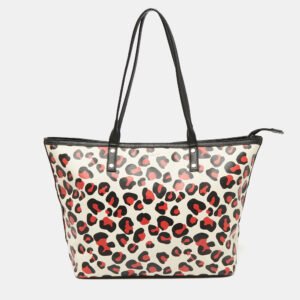 Dkny Black/Red Leopard Print Coated Canvas Zip Tote