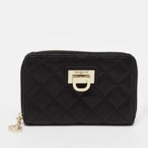 DKNY Black Quilted Leather Zip Around Wallet