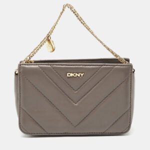 DKNY Grey Leather Chevron Chain Clutch