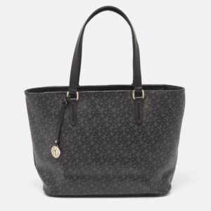 Dkny Black Monogram Coated Canvas and Leather Top Zip Tote