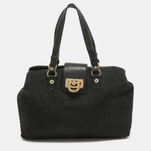 Dkny Black Monogram Canvas and Leather Flap Tote