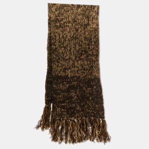 Dolce & Gabbana Brown Crochet Wool Fringed Scarf