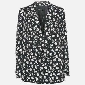 Dolce & Gabbana Black Floral Print Crepe Blazer M