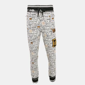 Dolce & Gabbana White Graffiti Print Jersey Cotton Knit Joggers XXL