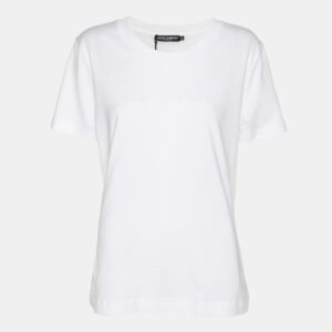 Dolce & Gabbana White Cotton Logo Embossed T-Shirt L