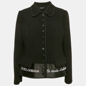 dolce & gabbana black embroidered wool button front jacket l