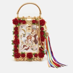 Dolce & Gabbana Gold/Red Rose Wood L'amore e' Bellezza Dolce Box Top Handle Bag
