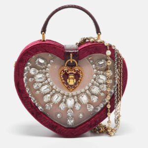 Dolce & Gabbana Burgundy Velvet & Snakeskin Crystal My Heart Box Top Handle Bag