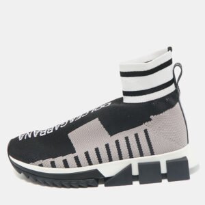 dolce & gabbana black knit fabric sorrento high top sneakers size 37.5