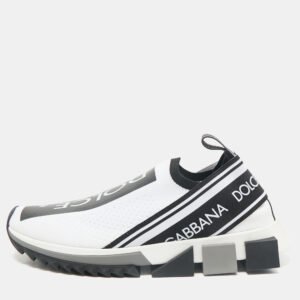 dolce & gabbana black/white stretch fabric sorrento slip-on sneakers size 39