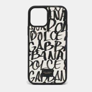 Dolce & Gabbana Black/White Graffiti Dauphine Leather iPhone 12/12 Pro Case