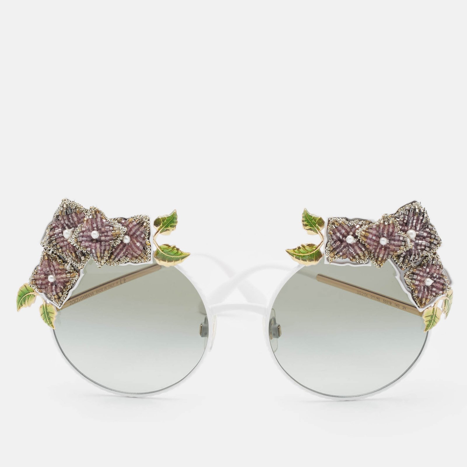 Dolce & Gabbana White/Black Gradient DG 2186 Floral Embellished Round Sunglasses