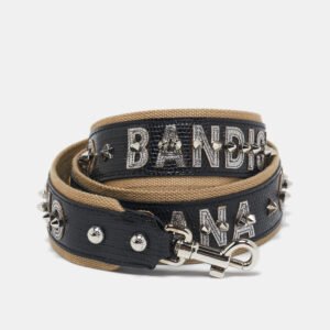 Dolce & Gabbana Black/Khaki Leather and Fabric Citta Di Palermo Studded Shoulder Bag Strap