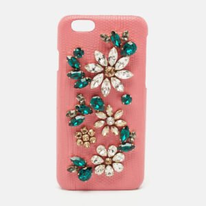 Dolce & Gabbana Pink Lizard Embossed Leather Crystals Embellished iPhone 6 Case