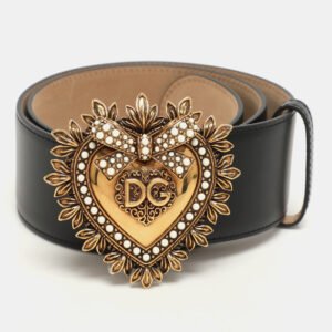 Dolce & Gabbana Black Leather Devotion Waist Belt 75CM