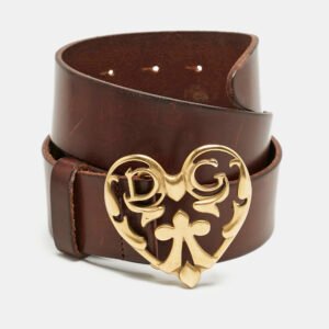 Dolce and Gabbana Brown Leather DG Heart Buckle Belt 85CM