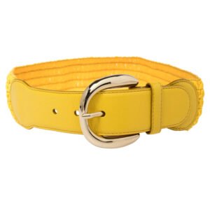 Dolce & Gabbana Yellow Leather and Straw Elastic Waist Belt 70 CM