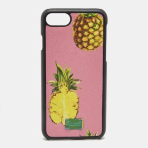 Dolce & Gabbana Pink/Black Pineapple Print Leather Phone Cover