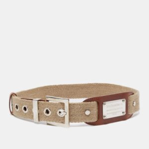 Dolce & Gabbana Beige Canvas and Leather Plaque Detail Waist Belt 80CM