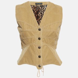 Dolce & Gabbana Tan Corduroy Lace-Up Vest M