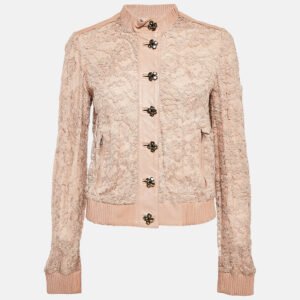 Dolce & Gabbana Beige Leather Trim Lace Blouson Jacket S