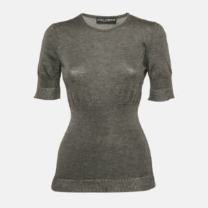 Dolce & Gabbana Grey Stretch Knit Short Sleeve Jumper S