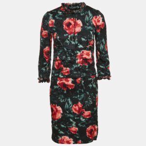 Dolce & Gabbana Black Floral Print Silk Blend Jacket and Short Dress Set S