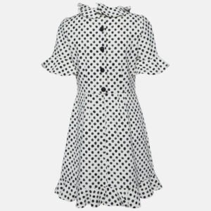 Dolce & Gabbana White Polka Dot Print Cotton Flounced Dress M