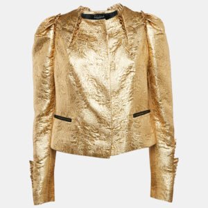 Dolce & Gabbana Gold Lurex Blend Jacquard Ruffled Blazer M