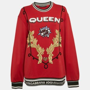 luxury-women-dolcegabbana-used-clothes-p1118134-004 Dolce & Gabbana Red Queen Love Applique Cotton Sweatshirt S
